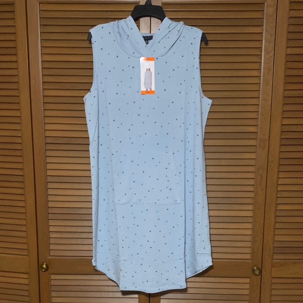 NWT Bobeau Hooded Sleeveless Dress Light Blue Stars XXL